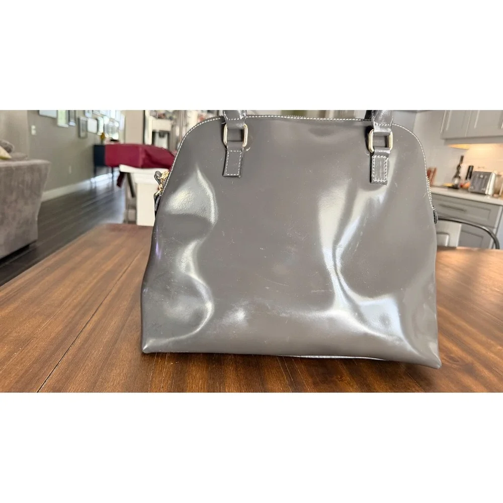 A. Bellucci Grey Patent Leather and Pony Hair Dome Satchel Handbag
